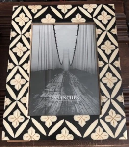 Handmade Black/Bone Inlay Photo Frame Picture Frame 5”x7” - Picture 1 of 2