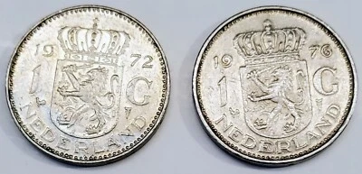 NEDERLAND: CONJUNTO DE MOEDAS DE FLORIM 2X1 1972 & 1976 BOM!!! - Imagem 1 de 4