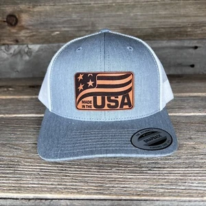 Made In The USA Leather Patch Trucker Hat - Picture 1 of 2