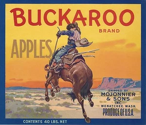 RARE OLD ORIGINAL 1940 BUCKING BRONC "BUCKAROO BRAND" LABEL WENATCHEE WASHINGTON - Picture 1 of 1