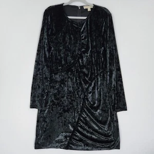 Michael Kors Dress Womens XXL Black Velvet Knee Length Long Sleeve Shift Ruffle - Picture 1 of 12