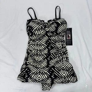 NWT Shore Shapes Women's 10 Black Floral Skirted One Piece Swimsuit Dress Ruched - Picture 1 of 10