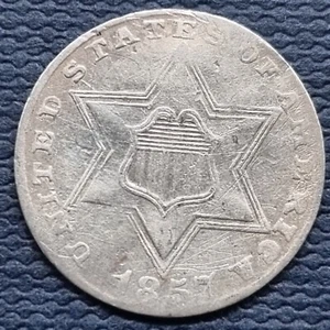 1857 Three Cent Silver Trime 3c Better Grade VF - XF #84112 - Picture 1 of 2