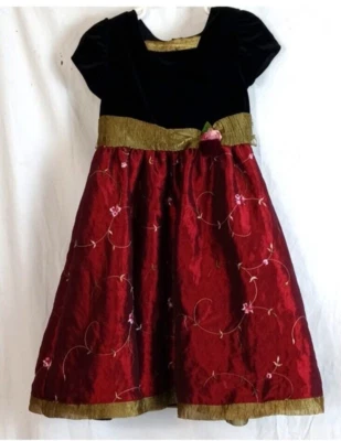 女孩派对礼服 Jona Michelle 黑色天鹅绒、红色和橄榄绿色华丽 5 码 — 第 1/4 张图片