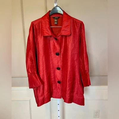 Ali Miles 3X Brillo Botón Abajo Rojo Satinado Cuello 3/4 Chaqueta Chaqueta Camisa Brillo Foto 1 de 4