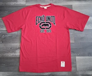 Vintage Ecko Unltd Raised Velvet Logo Print Classic T-Shirt True Red Size XL - Picture 1 of 12