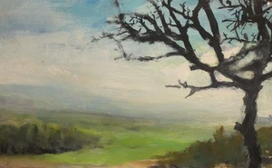 Quadro olio espressionista vintage paesaggio albero - Foto 1 di 12