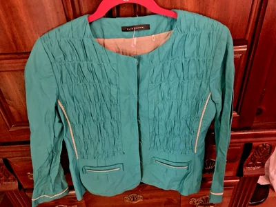 Chaqueta forrada de seda/algodón Ellie Tahari S/M verde azulado Foto 1 de 4