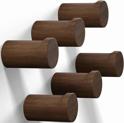 Walnut Wood Wall Hook 6 Pack, Natural Wooden Coat Hooks Wall Mounted, Hat Hooks - Image 1 of 4