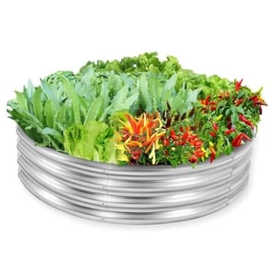 Galvanized Steel Round Raised Garden Bed, Large Outdoor Metal 4 ft Silver - Picture 1 of 7