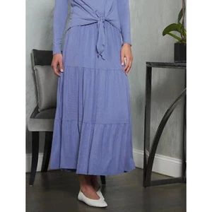 Tiered Maxi Skirt For Women, Blue, Stretchy Opaque Modest Skirt, Comfortable - Picture 1 of 8