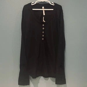 Poof Girl Top Size S 7-8 Black 100% Cotton Long Sleeve Henley Lace Detail NWT - Picture 1 of 8