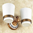 Antique Brass Bathroom Wall Mounted Dual Cups Tumblers Toothbrush Holder Set NEW