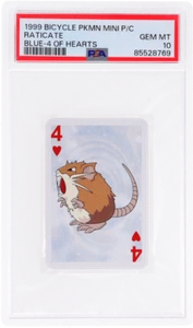 1999 Bicycle Pokemon Mini Playing Cards Blue Deck Raticate 4 of Hearts # PSA 10 - Picture 1 of 2