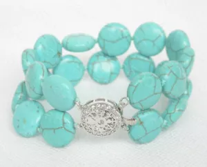 AAA Natur 8" 2reihig 15mm Rundmünze himmelblau türkis Armband 925sc Verschluss - Bild 1 von 3