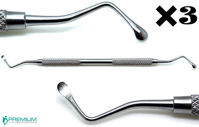 PREMIUM INSTRUMENTS 3× Premium Lucas Surgical Curette 88, Spoon 4mm Blade Dental Steel Instruments