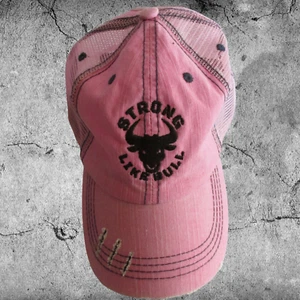 WOMENS EMBROIDERED FITNESS MESH CAP GYM CAP CROSSFIT CAP STRONG LIKE BULL PINK - Picture 1 of 3