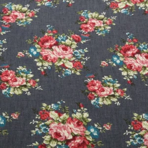 1m x 1,45m Jeans Stoff Rosendruck Dunkelblau - Bild 1 von 1