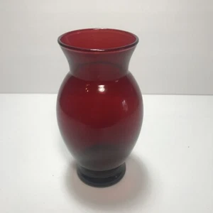 Vintage Anchor Hocking Royal Ruby Red Depression Glass Flower Vase 6 1/4" Tall - Picture 1 of 7