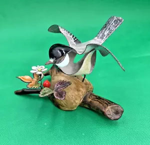 Norman Brumm Enamel Copper Brown Bird Sculpture On Burl Wood Base Signed Flower - Picture 1 of 24