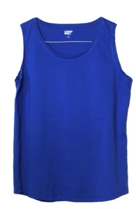 LAND'S END SLEEVLESS TEE SHIRT ladies size L solid medium blue 100% cotton - Picture 1 of 4