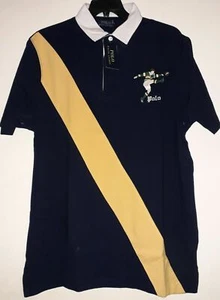 Camisa Polo Ralph Lauren Jugador de Rugby Pateador Gótico P Azul Amarillo Rayas Pequeña - Imagen 1 de 5