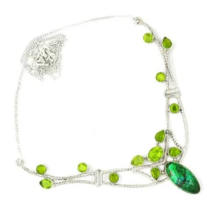 Natural Shattuckite & Peridot 925 Solid Sterling Silver Necklace Jewelry @B15-1 - Picture 1 of 1