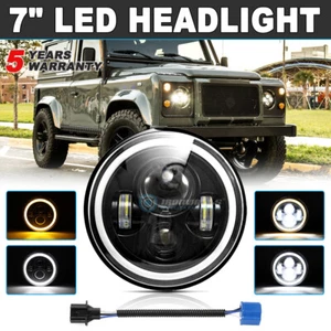 2PCS 7" Inch Round LED Headlight With Angel Eyes For Land Rover Defender 90/110 - Picture 1 of 12
