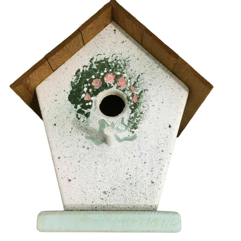 Vintage 80s Decorative Handmade Wood Birdhouse Folk Art Rustic Decor Cover