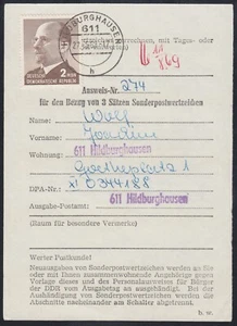DDR Ulbricht 2 MDN EF Mi.Nr 1088 Bezugsausweis Briefmarken Mi.Wert € (1717) - Bild 1 von 2