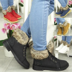 Botines Damas Zapatos Con Cordones Imitación Piel Forrados Cálidos Invierno Informales Mujeres Tallas - Imagen 1 de 41
