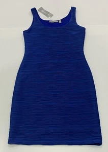 Ladies size M bright blue MY COLLECTION decorative ribbed Bodycon dress NEW - Picture 1 of 5