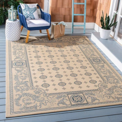 SAFAVIEH Outdoor CY1356-3101 Courtyard Natural / Blue Rug - Image 1 of 4
