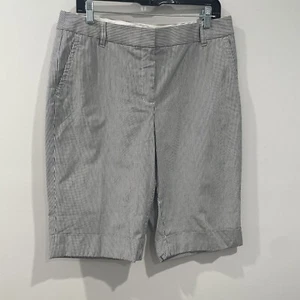 Liz Claiborne Sloane Striped White Gray Cuffed Bermuda Shorts Pockets Size 12 - Picture 1 of 9