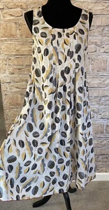 Gudrun Sjoden Sleeveless Leaf Print Midi Dress Pockets Yellow Small UK 8-10 - Picture 1 of 14