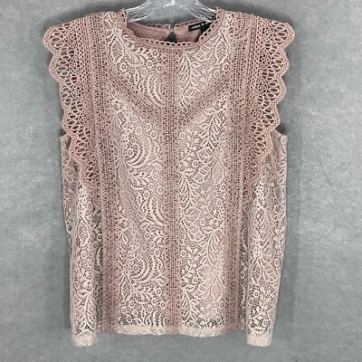 Blusa romántica victoriana forrada de encaje con cable y calibre talla L champán manga gorra Foto 1 de 4