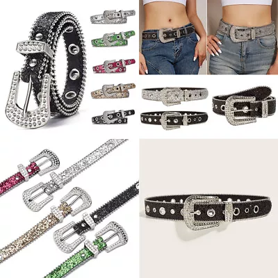 Strassgürtel Verstellbarer Bling-Gürtel Aus Leder Mit Breiter Metall- с - Bild 1 von 4