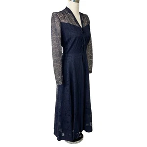 Blue Party Dress Nylon with Lace Overlay & Skirt Size 6 Vintage 1950s - Picture 1 of 12