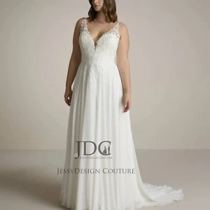 Summer Lace Bodice Chiffon Wedding Dress Bridal Gown 2-28W Custom made Straps - Picture 1 of 7