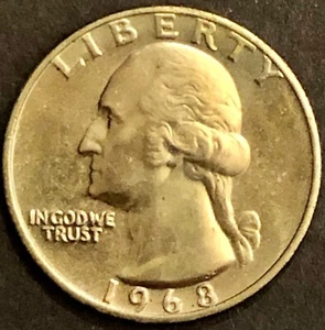 1968-P WASHINGTON QUARTER - EAGLE BACK - MS BU - TONED - ANTERIORE DETTAGLIATO - 11 - Foto 1 di 2