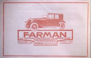 PUBLICITÉ DE PRESSE 1922 FARMAN VOITURE FRANÇAISE DE GRAND LUXE 1ère MONACO - Picture 1 of 1