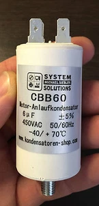Operating Capacitor/Motor Capacitor 6uF CBB60 450V Plug Connection Thread M8 - Picture 1 of 2