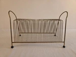 VTG Metal Record Rack 45s Holder Vinyl Records W/Handles Holds UP TO 40 LPs Gold - Picture 1 of 8