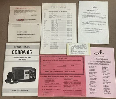 Dynascan Instruction Manual COBRA 85 Solid State Citizens Band 2-way Radio - Image 1 of 4