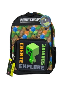 Minecraft Character Blocks And Light Up Creeper 17" Kids School Backpack - Picture 1 of 9