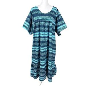 Noa Noa M Baumwolle Blau Hand Made Oversize Kleid Kurzarm Taschen Tribal Boho - Bild 1 von 15