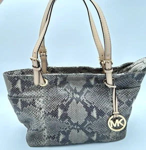 Michael Kors Womens Size 15"x10" Python Jet Exotic Travel Shoulder Bag Beige - Picture 1 of 8