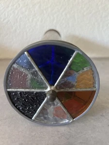 Vintage Artisan Handmade Leaded 2-Wheels STAINED GLASS Wooden Kaleidoscope 11" - Picture 1 of 6