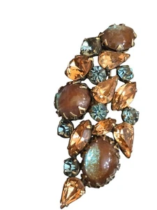 Broche de diamantes de imitación de zafiro Regencia verificado vintage sin firmar (A9467) - Imagen 1 de 12