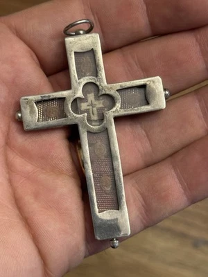 Relique de La Vraie Croix - Croix Reliquaire - 19 Eme Siècle - Argent Massif - Photo 1/4